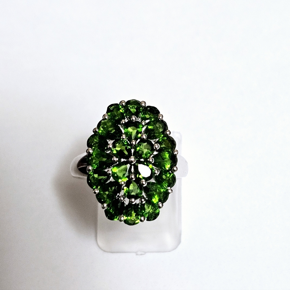 Genuine Chrome Diopside Cluster Ring in Rhodium over Sterling Silver Sz 8! - Picture 6 of 14